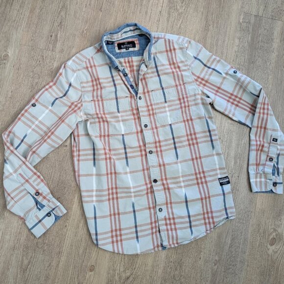 Buffalo David Bitten 100% cotton plaid denim long sleeve button down shi… - Picture 2 of 4